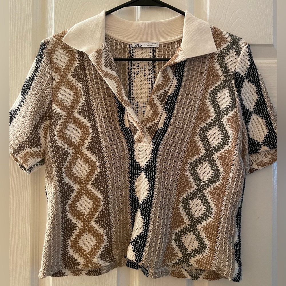 Zara cropped crochet shirt. Sz Womens - M. Multicolor